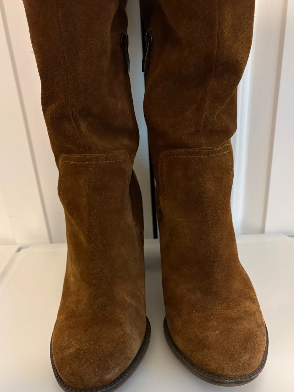FRANCO SARTO, Brown Suede “Elnora” Tall Over-the-Knee Boots with Fringe Tassel